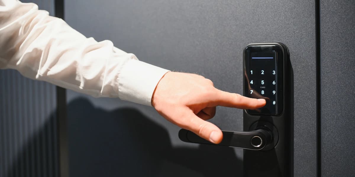 Entering a code on a smart door keypad lock