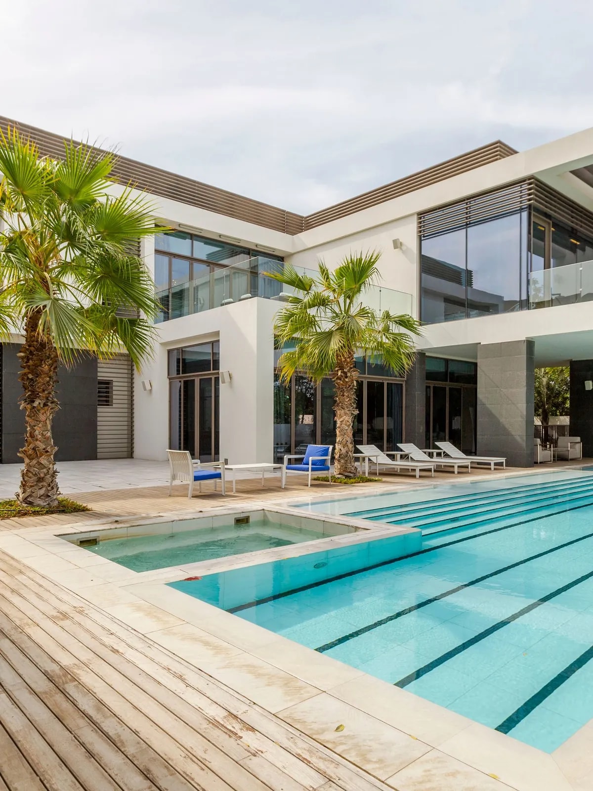 A modern Dubai villa with a private pool, the contemporary style of District One homes we automate