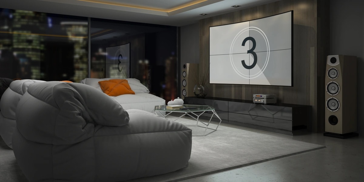 Home theater with a large cinema screen and surround sound