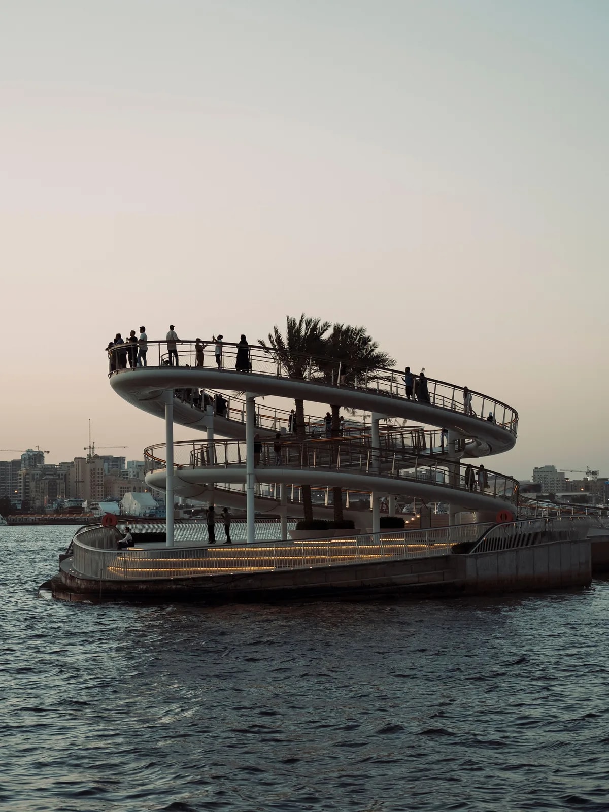 Viewing Point spiral walkway over the water at Dubai Creek Harbour, where we design home automation