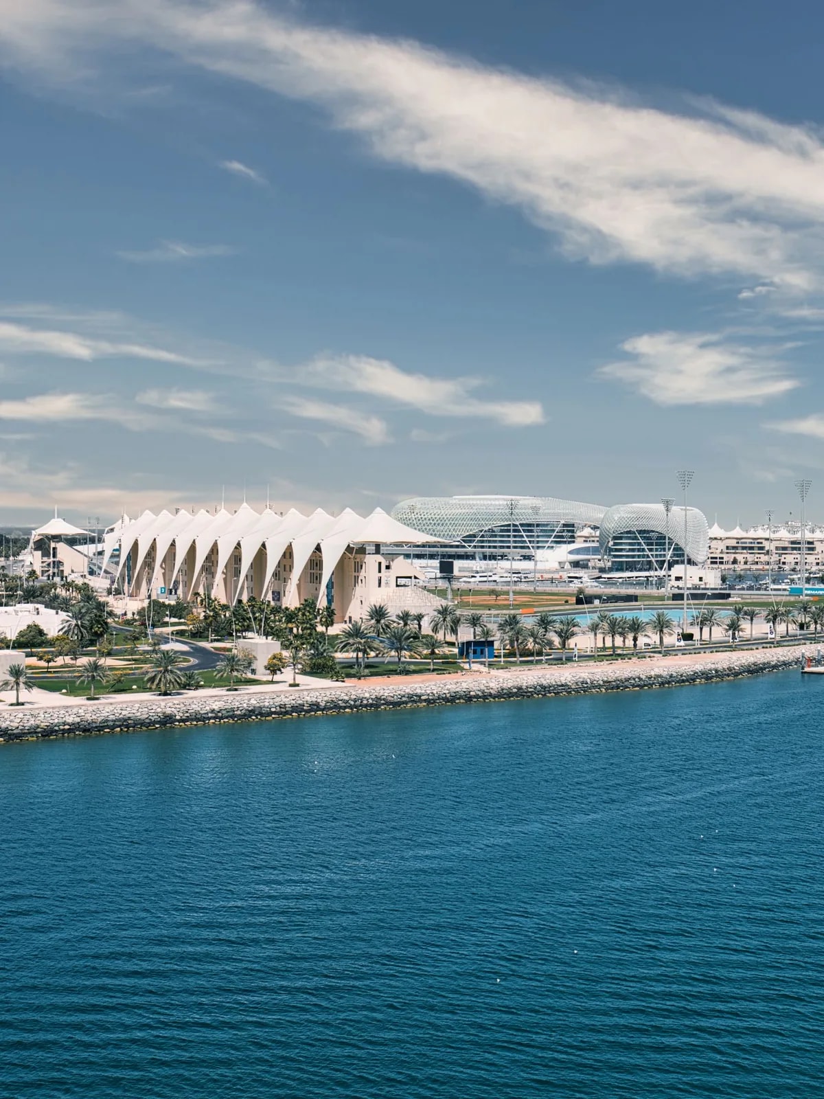 Yas Island waterfront with the Yas Hotel and marina, where we plan home automation