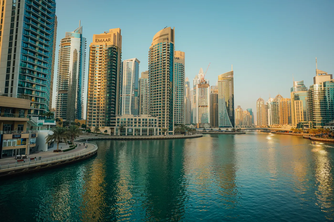 Dubai Marina apartment towers along the canal, a district cooling area